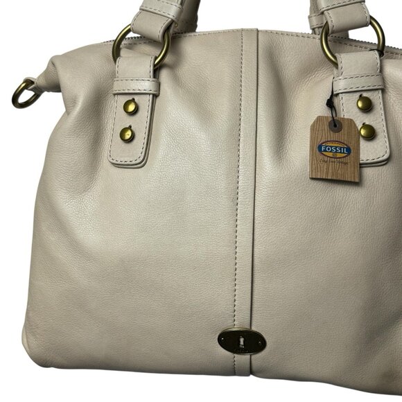 NEW Fossil Cori Satchel Shoulder Bag Ivory Leather Zipper Closure Capsule Luxury - Picture 3 of 15